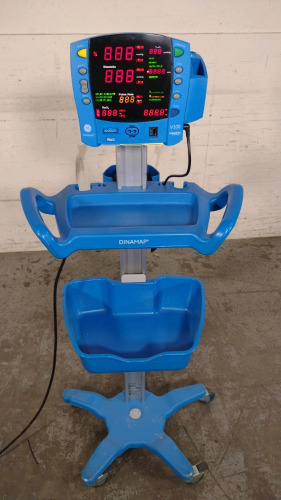 GE DINAMAP V100 VITAL SIGNS MONITOR ON ROLLING STAND