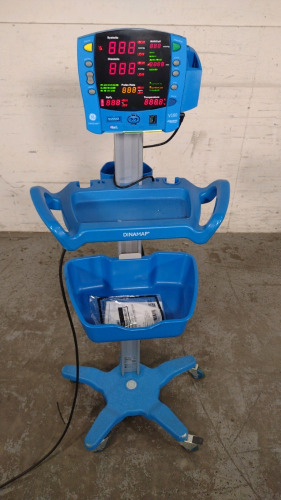 GE DINAMAP V100 VITAL SIGNS MONITOR ON ROLLING STAND