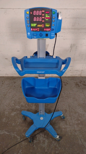 GE DINAMAP V100 VITAL SIGNS MONITOR ON ROLLING STAND