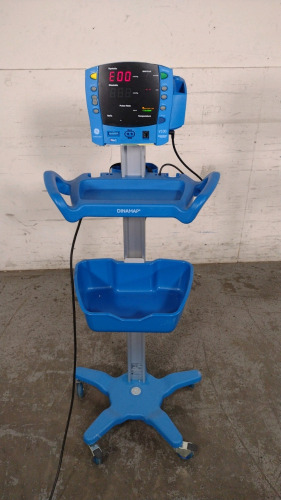 GE DINAMAP V100 VITAL SIGNS MONITOR ON ROLLING STAND