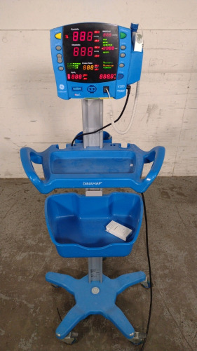 GE DINAMAP V100 VITAL SIGNS MONITOR ON ROLLING STAND