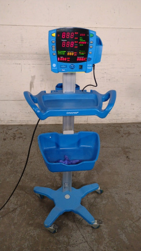 GE DINAMAP V100 VITAL SIGNS MONITOR ON ROLLING STAND