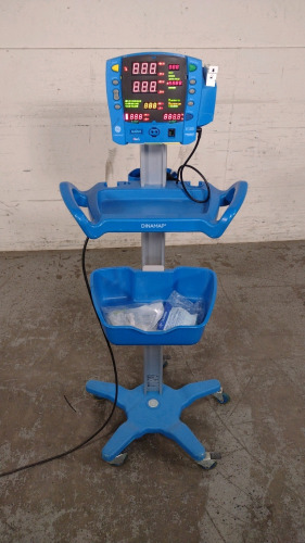 GE DINAMAP V100 VITAL SIGNS MONITOR ON ROLLING STAND