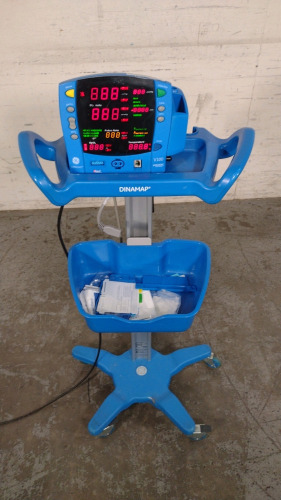 GE DINAMAP V100 VITAL SIGNS MONITOR ON ROLLING STAND