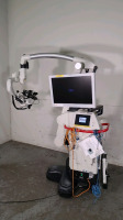 LEICA M525 SURGICAL MICROSCOPE WITH TRIPLE BINOCULARS ON ULT 500 ((3) 10X/21 GLASSES), FOOTSWITCH, ON OH4 ROLLING STAND