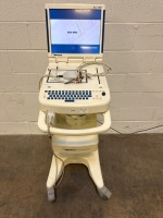 MORTARA ELI 350 ECG/EKG MACHINE WITH PATIENT CABLE ON ROLLING CART