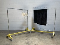 IRSG LOT OF 2 ROLLING RACKS TO INCLUDE INFAB LEAD SHIELD DRAPE