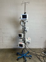 ORIDION MEDICAL CAPNOSTREAM LOT OF 6, MICROSTREAM 20P PATIENT MONITORS ON ROLLING STAND