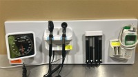 WELCH ALLYN GS 777 WALL TRANSFORMER W/ 2 HEADS (1-23810), SPHYGMOMANOMETER, PROBE DISPENSER, SURETEMP DIGITAL THERMOMETER W/ CRADLE ON WALLBOARD LOCATED AT: LOCATED AT: 1 MEDICAL CENTER BLVD, CHESTER, PA 19013