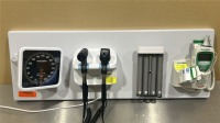 WELCH ALLYN GS 777 WALL TRANSFORMER W/ 2 HEADS (1-23810), SPHYGMOMANOMETER, PROBE DISPENSER, SURETEMP DIGITAL THERMOMETER W/ CRADLE ON WALLBOARD LOCATED AT: LOCATED AT: 1 MEDICAL CENTER BLVD, CHESTER, PA 19013