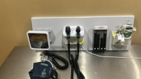 WELCH ALLYN GS 777 WALL TRANSFORMER W/ 2 HEADS (1-23810), SPHYGMOMANOMETER, PROBE DISPENSER, SURETEMP DIGITAL THERMOMETER W/ CRADLE ON WALLBOARD LOCATED AT: LOCATED AT: 1 MEDICAL CENTER BLVD, CHESTER, PA 19013