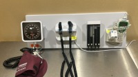 WELCH ALLYN GS 777 WALL TRANSFORMER W/ 2 HEADS (1-23810), SPHYGMOMANOMETER, PROBE DISPENSER, SURETEMP DIGITAL THERMOMETER W/ CRADLE ON WALLBOARD LOCATED AT: LOCATED AT: 1 MEDICAL CENTER BLVD, CHESTER, PA 19013