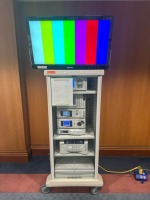 STRYKER 1588 ARTHROSCOPY TOWER TO INCLUDE: 1588 AIM CAMERA, SDC3 HD INFORMATION MANAGEMENT SYSTEM, L9000 LED LIGHT SOURCE, SYNK WIRELESS TRANSMITTER , PNEUMO SURE HIGH FLOW INSUFFLATOR, SDP1000 PRINTER AND 32" 4K DISPLAY WITH COVER ON CART LOCATED AT: LOC