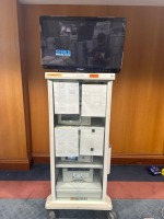 STRYKER 1588 ARTHROSCOPY TOWER TO INCLUDE: 1588 AIM CAMERA, SDC3 HD INFORMATION MANAGEMENT SYSTEM, L10 LED LIGHT SOURCE, SYNK WIRELESS TRANSMITTER , PNEUMO SURE HIGH FLOW INSUFFLATOR, SDP1000 PRINTER AND 32" 4K DISPLAY WITH COVER ON CART LOCATED AT: LOCAT