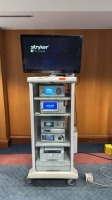STRYKER 1588 ARTHROSCOPY TOWER TO INCLUDE: 1588 AIM CAMERA, SDC3 HD INFORMATION MANAGEMENT SYSTEM, L10 LED LIGHT SOURCE, SYNK WIRELESS TRANSMITTER , PNEUMO SURE, HIGH FLOW INSUFFLATOR, SDP1000 PRINTER AND 32" 4K DISPLAY4 WITH COVER ON CART LOCATED AT: LOC