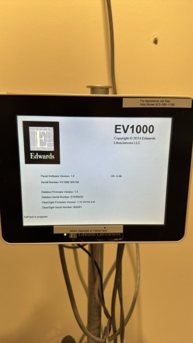EDWARDS LIFE SCIENCES UTC-W10BO PATIENT MONITOR W/ EV1000 DATA BOX, PUMP UNIT ON ROLLING STAND LOCATED AT: LOCATED AT: 1 MEDICAL CENTER BLVD, CHESTER, PA 19013 4/OR HALL