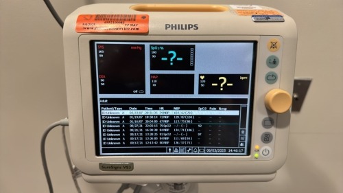 PHILIPS SURESIGNS VS3 MONITOR, VITAL SIGNS W/ LEADS ON ROLLING STAND
