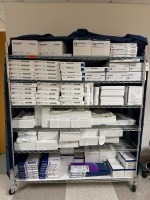 RACK OF OLYMPUS, COVIDIEN, BOSTON SCIENTIFIC ASSORTED ENDO DISPOSABLES (SINGLE USE ASPIRATION NEEDLE NA-U403SX NA-403D, NA-U401SX-4025N, BIOPSY FORCEPS ENDO JAW FB-211D, GUIDE SHEATH KIT 2, CORE DX PULMONARY, SUPE LOCK SDGN447, CC-220DR DOUBLE JOINT, WALL