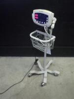 WELCH ALLYN 53ST0 VITAL SIGNS MONITOR WITH CABLES (SPO2 AND BP) ON ROLLING STAND