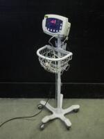 WELCH ALLYN VITAL SIGNS MONITOR WITH CABLES (SPO2 AND BP) ON ROLLING STAND