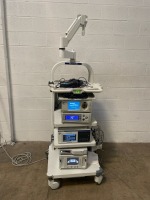 OLYMPUS ENDOSCOPY TOWER TO INCLUDE: STRYKER PNEUMO SURE HIGH FLOW INSUFFLATOR, STRYKER SYNK WIRELESS TRANSMITTER, STRYKER CROSSFIRE 2 INTEGRATED RESECTION AND ENERGY SYSTEM, STRYKER CROSSFLOW INTEGRATED ARTHROSCOPY PUMP, OLYMPUS IMG-20, STRYKER CROSSFIRE