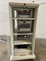 STRYKER ENDOSCOPY SYSTEM TOWER TO INCLUDE STORZ SCB IMAGE 1 HUB 222010 20(SN#XY689064-P), STORZ AIDA HD CONNECT 202055 20(SN#OU608629-T), STORZ SCE THERMOFLATOR 264320 20(SN#KF 04137-B), STORZ SCE XENON 300 201331 20(SN#IF0611055), NDS SC-WU26-A1511 MONI