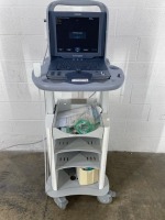 SIEMENS ACUSON CYPRESS ULTRASOUND MACHINE ON ROLLING STAND D.O.M. 2007, INCLUDES SIEMENS SWIFTLINK CONNECTOR S#74560666