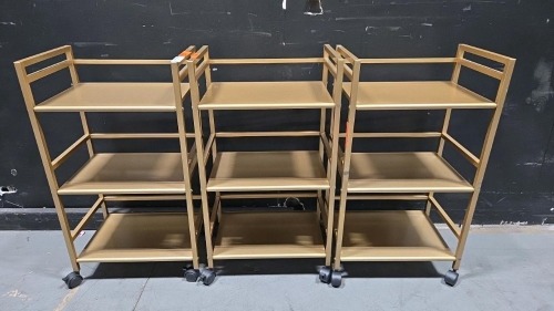 LOT OF (3) AMERIWOOD HOME 3 SHELF METAL ROLLING UTILITY CARTS
