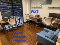 NURSES STATION FURNITURE TO INCLUDE: 3 DESKS, 3 TASK CHAIRS, 1 SOFA CHAIR