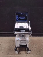 GE LOGIQ E PORTABLE ULTRASOUND MACHINE WITH 2 PROBES (4C-RS. 12L-RS) (SERIAL# 401900WX6) (DOM: JAN 2015)