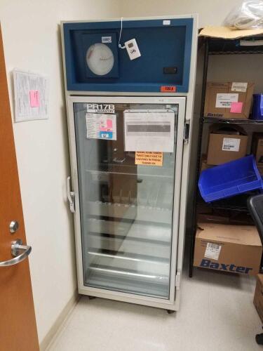 JEWETT LR17B GLASS DOOR LAB REFRIGERATOR ON WHEELS 