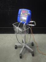 GE DINAMAP PRO 300V2 VITAL SIGNS MONITOR WITH CABLES (SPO2 AND BP) ON ROLLING STAND