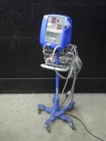 GE DINAMAP PRO 300V2 VITAL SIGNS MONITOR WITH CABLES (SPO2 AND BP) ON ROLLING STAND