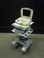 GE LOGIQ BOOK PORTABLE ULTRASOUND SYSTEM WITH 1 PROBE (8L) ON ROLLING STAND