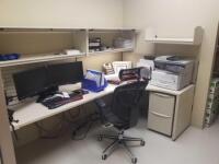 SURGICAL SERVICES OFFICE: FILE CABINET, 2 CHAIRS, 2 MONITORS