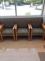 LOT OF 4 WOODEN, CUSHIONED CHAIRS WITH PATTERN