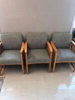 LOT OF 3 WOODEN, CUSHIONED CHAIRS WITH PATTERN