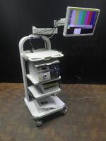 OLYMPUS ENODO CART WITH OEV261H MONITOR, OTV-S190 CAMERA CONSOLE, CLV-S190 LIGHT SOURCE, AND OEP-5 PRINTER