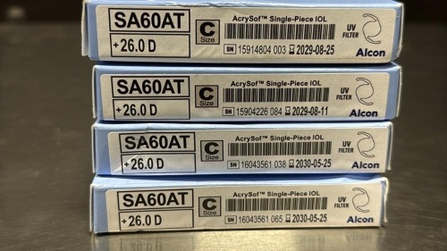 ALCON SA60AT ACRYSOF SINGLE-PIECE IOL 26D QTY 4 EXP: IN DATE RANGE OF ...