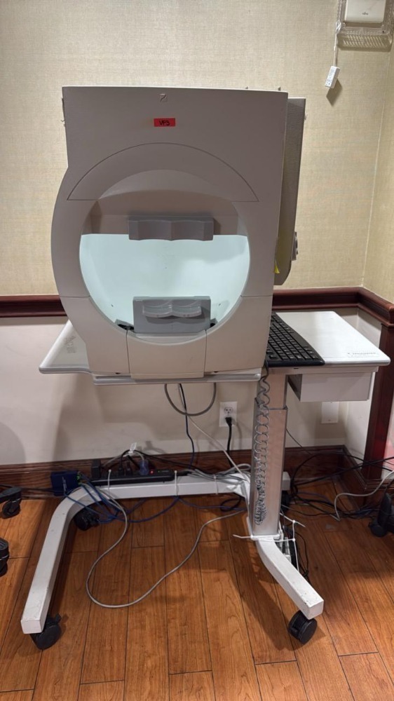 CARL ZEISS MEDITEC HFA 750I VISUAL FIELD ANALYZER ON POWER ADJUSTABLE TABLE