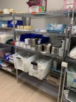 CART AND CONTENTS TO INCLUDE: REUSEABLE HOT AND COLD COMPRESSES, TISSSUES AND TISSUE BOXES AND VACUTAINER C AND S TRANSFER STRAW SWITCHES