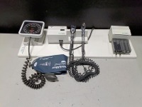 WELCH ALLYN 767 SERIES OTO/OPHTHALMOSCOPE WITH HEADS & SPHYGMOMANOMETER ON WALL MOUNT