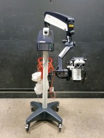 LEICA M525 NEUROSURGICAL MICROSCOPE TO INCLUDE DUAL MOUNT BINOCULARS WITH EYEPIECES BOTH (10X/21) NO BOTTOM LENSE ON STAND