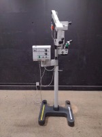 LEICA WILD M690 SURGICAL MICROSCOPE TO INCLUDE SINGLE MOUNT BINOCULAR WITH EYEPIECES BOTH (10X/21) BOTTOM LENSE (F=200MM) ON STAND