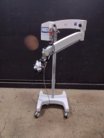 CARL ZEISS OPMI PICO SURGICAL MICROSCOPE TO INCLUDE SINGLE MOUNT BINOCULAR WITH EYEPIECES BOTH (10X) BOTTOM LENSE (F 250) ON STAND