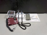 WELCH ALLYN GS 777 OTO/OPHTHALMOSCOPE WITH HEADS & SPHYGMOMANOMETER ON WALL MOUNT