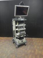 STORZ ENDO CART WITH HD MONITOR, 26432020 SCB THERMOFLTOR, 20205520 AIDA HD CONNECT, 22201020 CAMERA CONSOLE, 20133120 LIGHT SOURCE, AND PRINTER