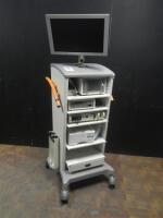 SMITH & NEPHEW ENDO CART WITH MONITOR, 660 HD MANAGEMENT SYSTEM, 560P CAMERA CONSOLE, 300XL LIGHT SOURCE, AND PRINTER