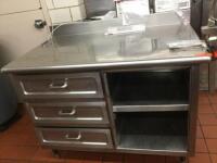 3 DRAWER, 2 SHELF STAINLESS STEEL PREP TABLE