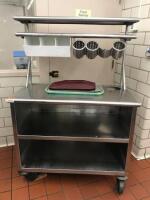 2 UPPER SHELF, UTENSIL HOLDERS, 2 LOWER SHELF STAINLESS STEEL PREP TABLE